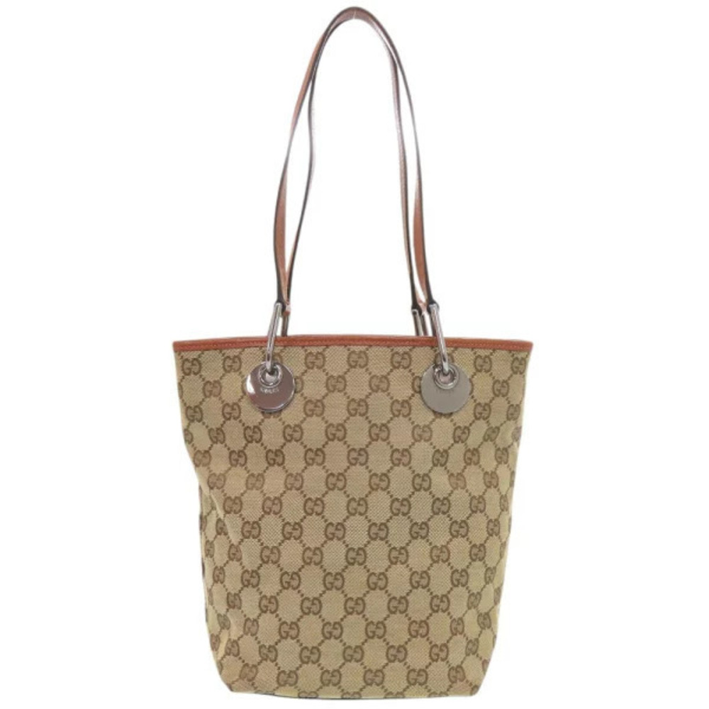 Gucci GG Canvas Leather Beige Cream Tote Bag